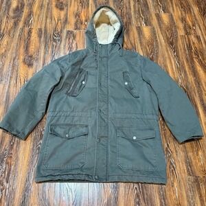Women's XL Green Chore Jacket Coat Sherpa Hooded Utility - NO ZIP Route 66
